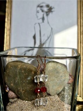 Gold-Tone Earrings with Red and Clear Crystal Beads